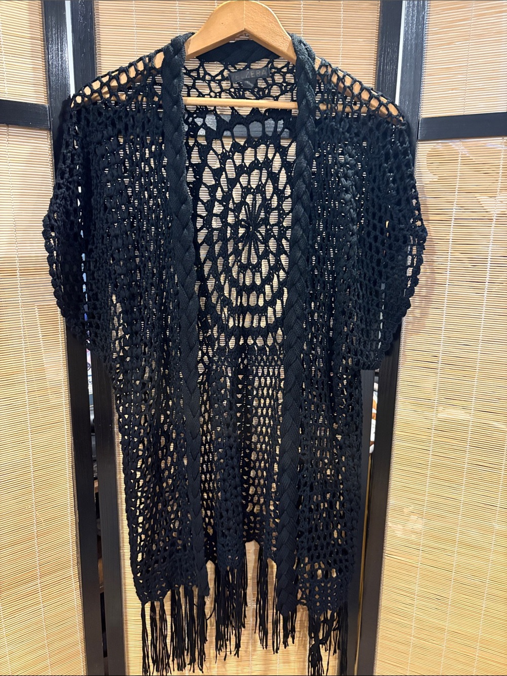 Black Crochet Fringe Kimono Cover-Up